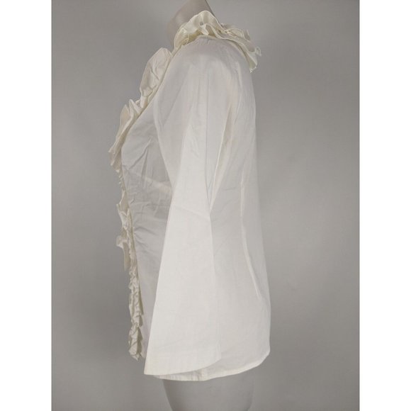 Meredith Women's Top Size 10 Ivory Long Sleeve Button Front Blouse Ruffle NEW - Picture 9 of 13